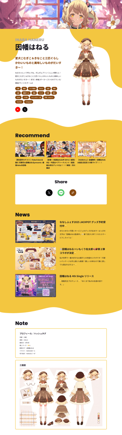 プロフィール 因幡はねる